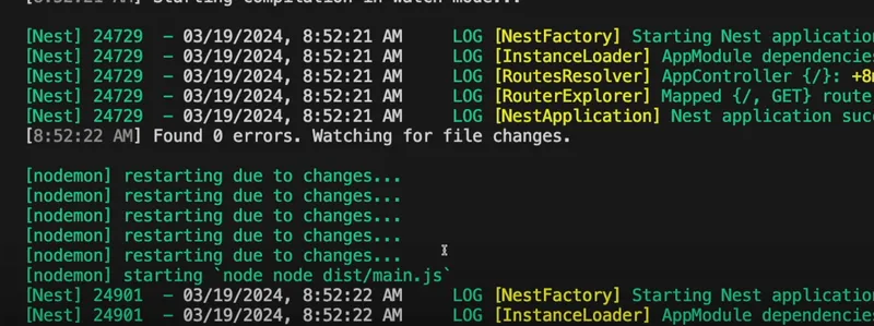Notre serveur NestJS tourne sans erreur.