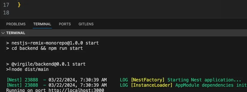 Notre application Remix + NestJS s'exécute avec succès !