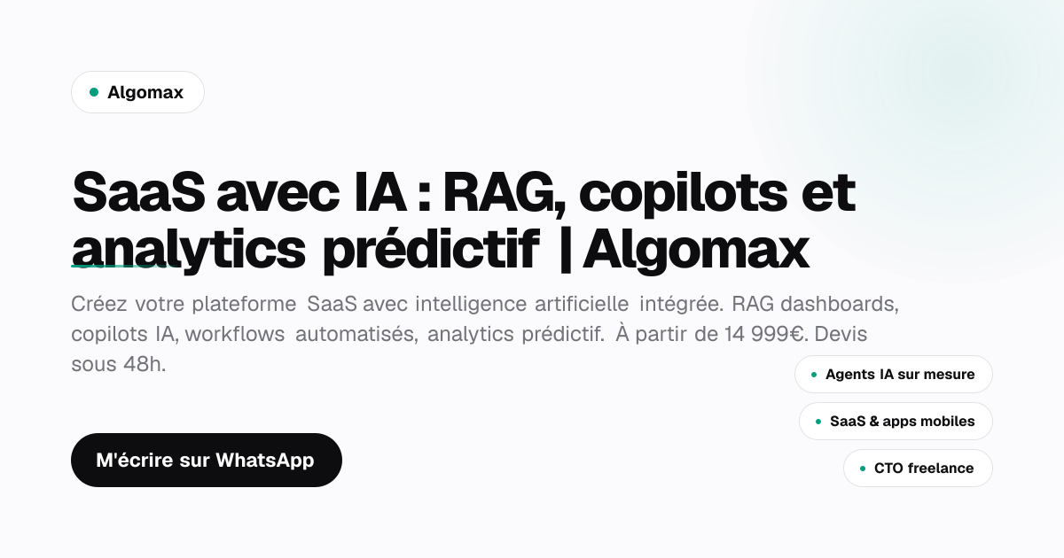 Algomax SaaS avec IA : RAG, copilots et analytics prédictif | Algomax