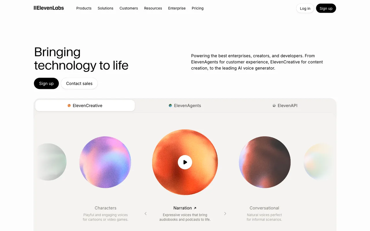 Aperçu du site officiel — ElevenLabs