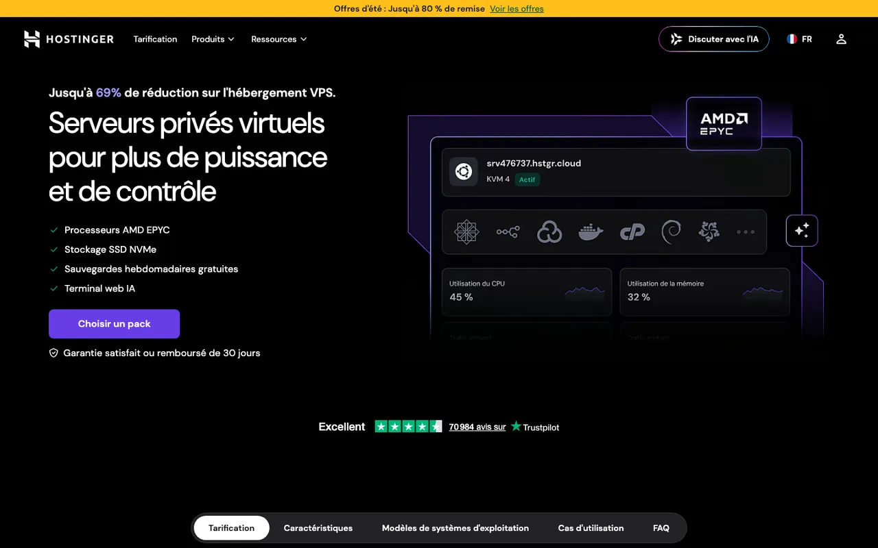Aperçu du site officiel — Hostinger