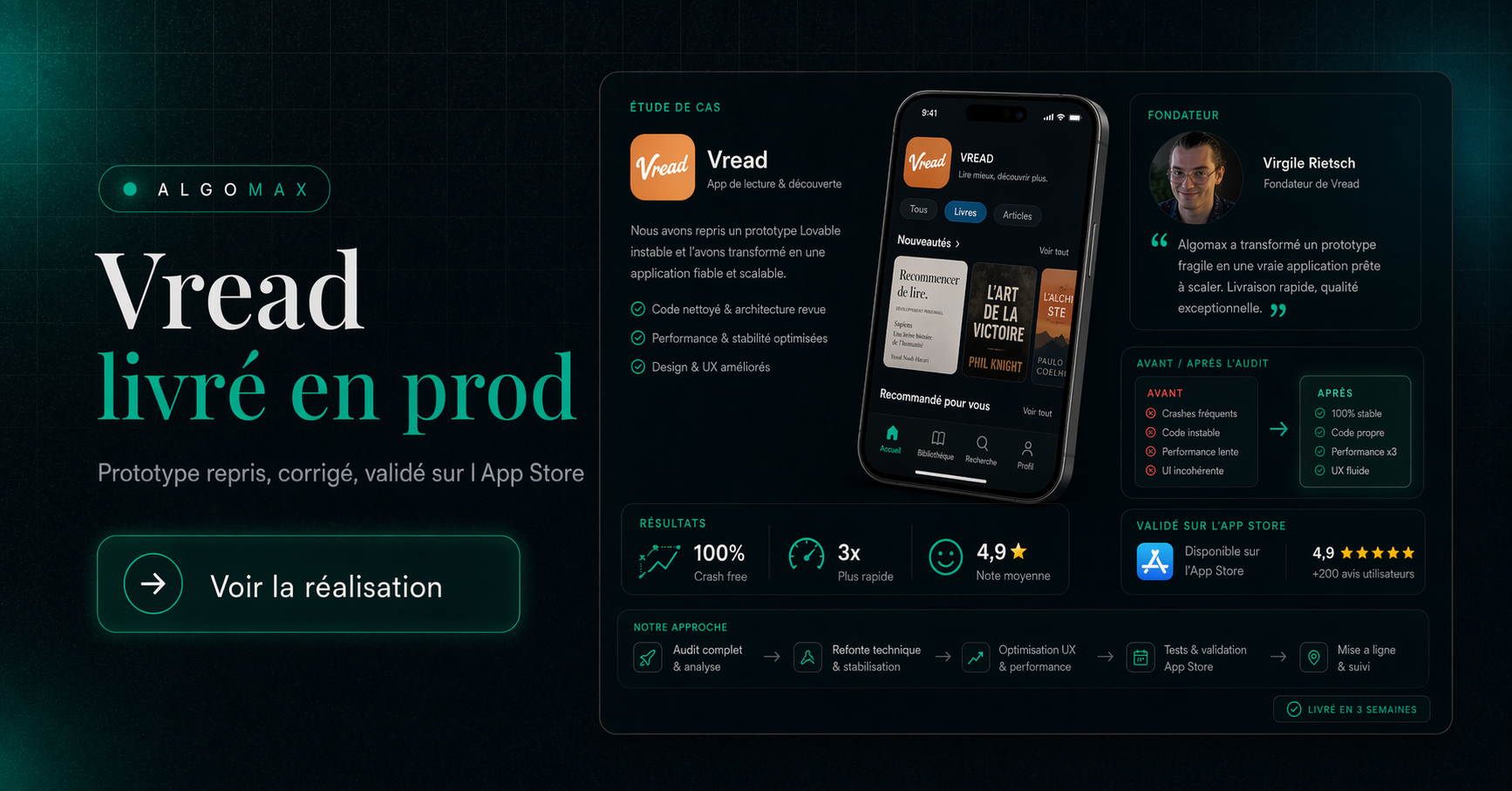 Vread : prototype Lovable refusé 3 fois, validé App Store | Algomax